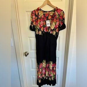 Free People Floral button-down Midi Tea Dress NWT